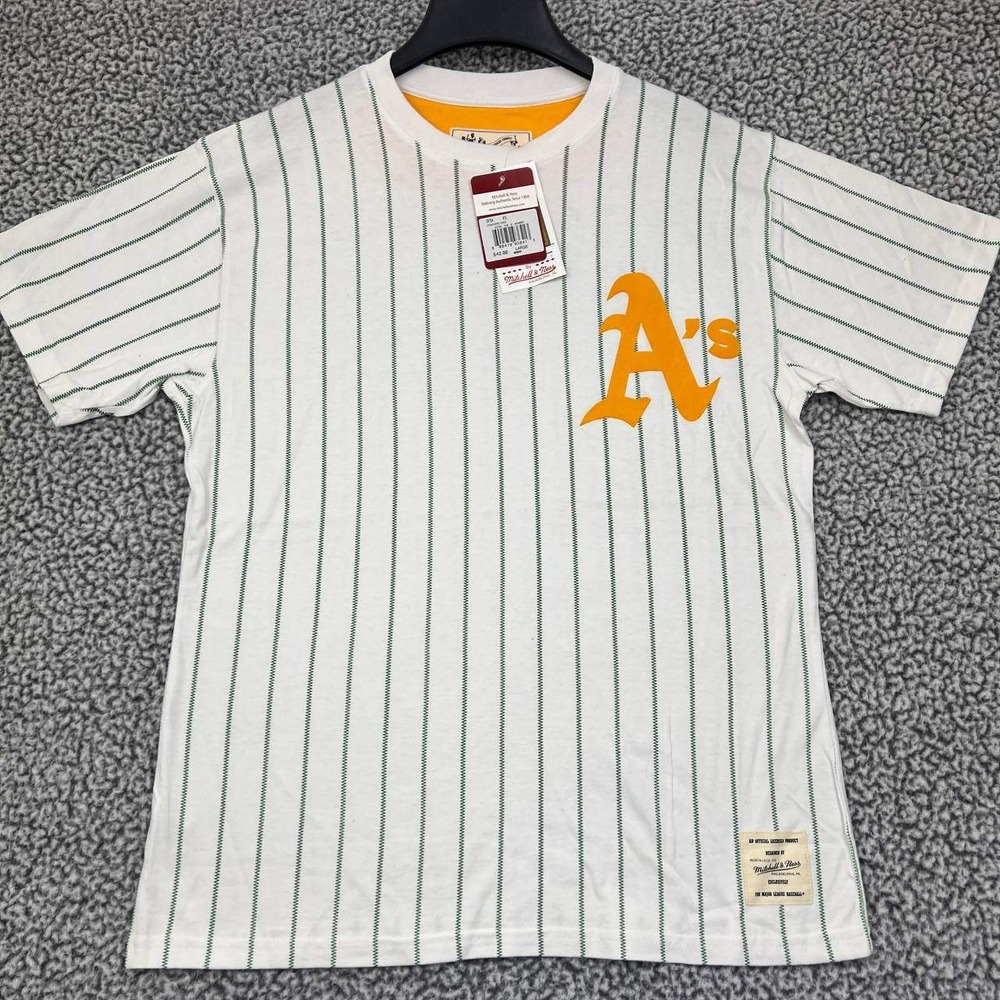 Oakland Athletics Shirt Men White Large Pinstripes Mitchell & Ness Cotton New L